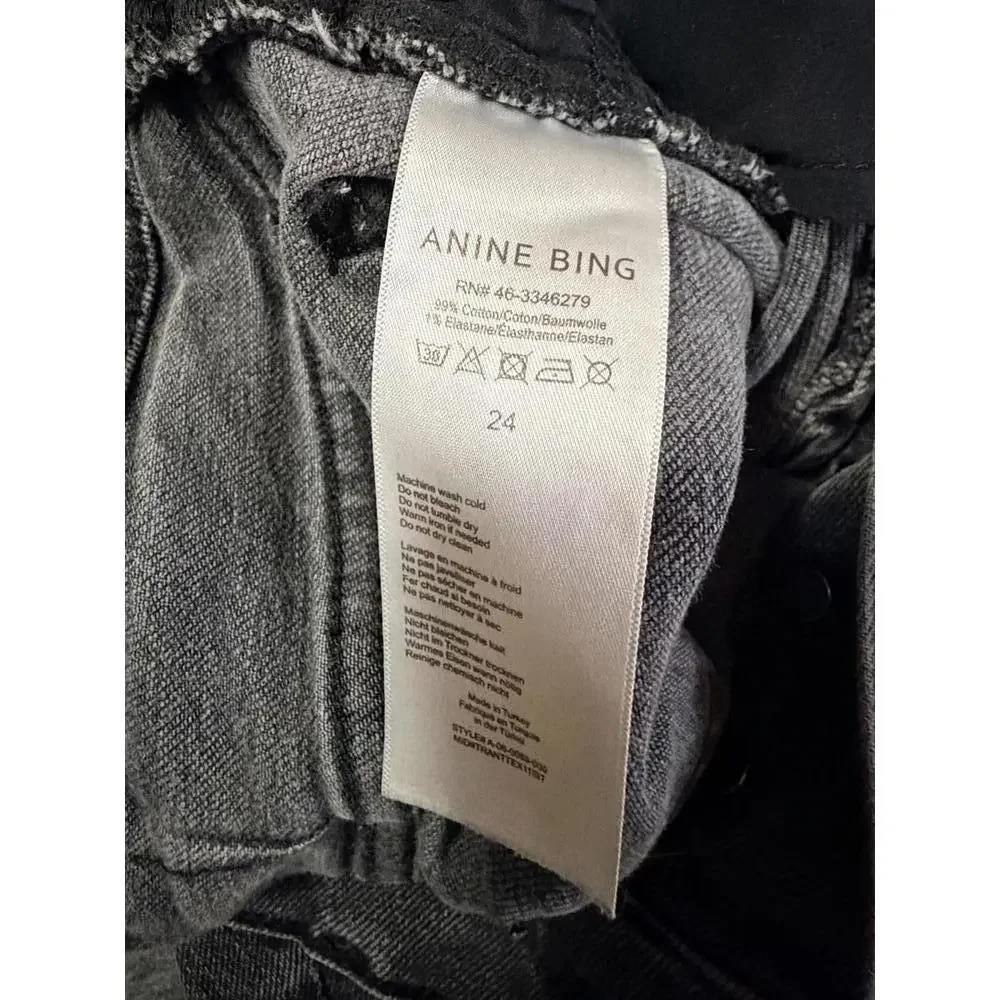 Anine Bing Button Front Black Cropped Flare Jeans – Size 24 - Picture 3 of 4